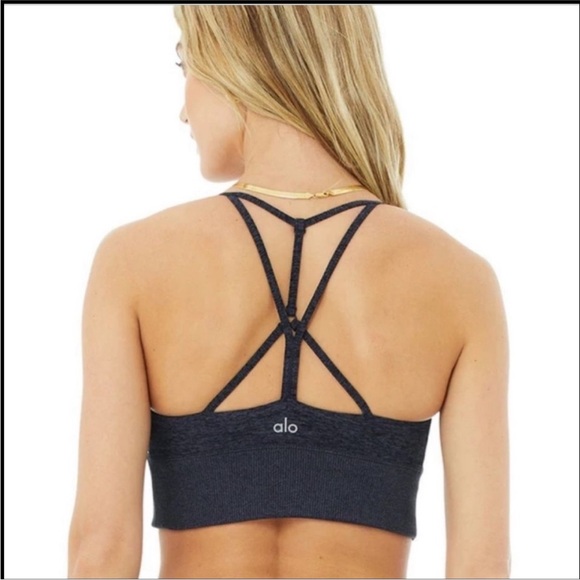 Alo Yoga Alosoft Lavish Sports Bra in Athletic Heather navy blue Size Medium - Picture 2 of 6